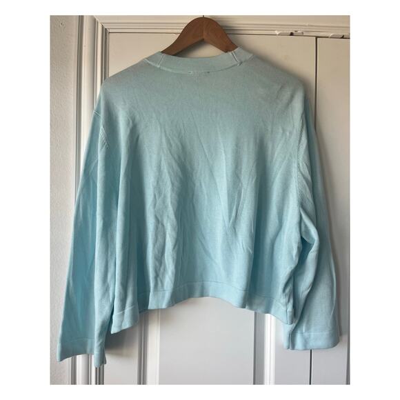 Talbots Plus 3X Light Blue Modal / Cotton Cropped Open Front Cardigan - Picture 3 of 4